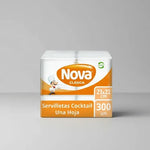 Servilletas Nova - Una Hoja Cocktail Familiar Papel Tissue Pack 300 Unidades 23x22 Cm Clásica Higiene Hogar Uso Diario Blanco