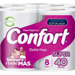 Papel Higiénico Confort de 40 Mts Doble Hoja x 8 Rollos
