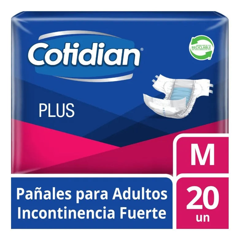 Pañales de Adulto Cotidian Plus Incontinencia Fuerte M 20 Uds.