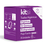 Toallas Higiénicas Orgánicas Kitsi para Flujo Fuerte sin Químicos y Biodegradables (8 u.)