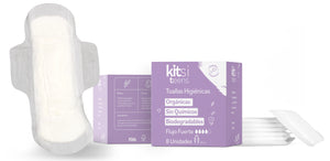 Toallas Higiénicas Orgánicas Kitsi TEENS para Flujo Fuerte sin Químicos y Biodegradables (8 u.)