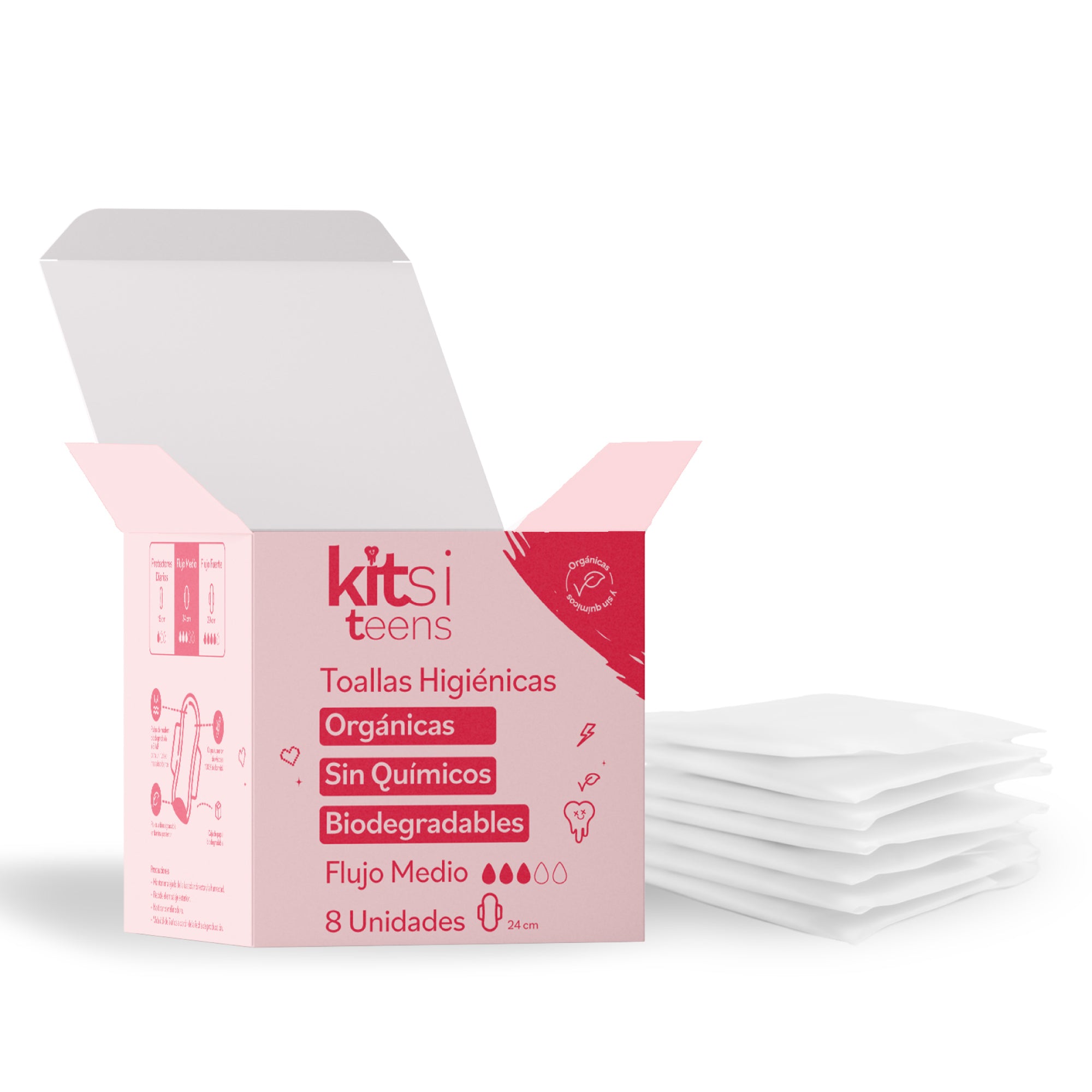 Toallas Higiénicas Orgánicas Kitsi TEENS para Flujo Medio sin Químicos y Biodegradables (8 u.)