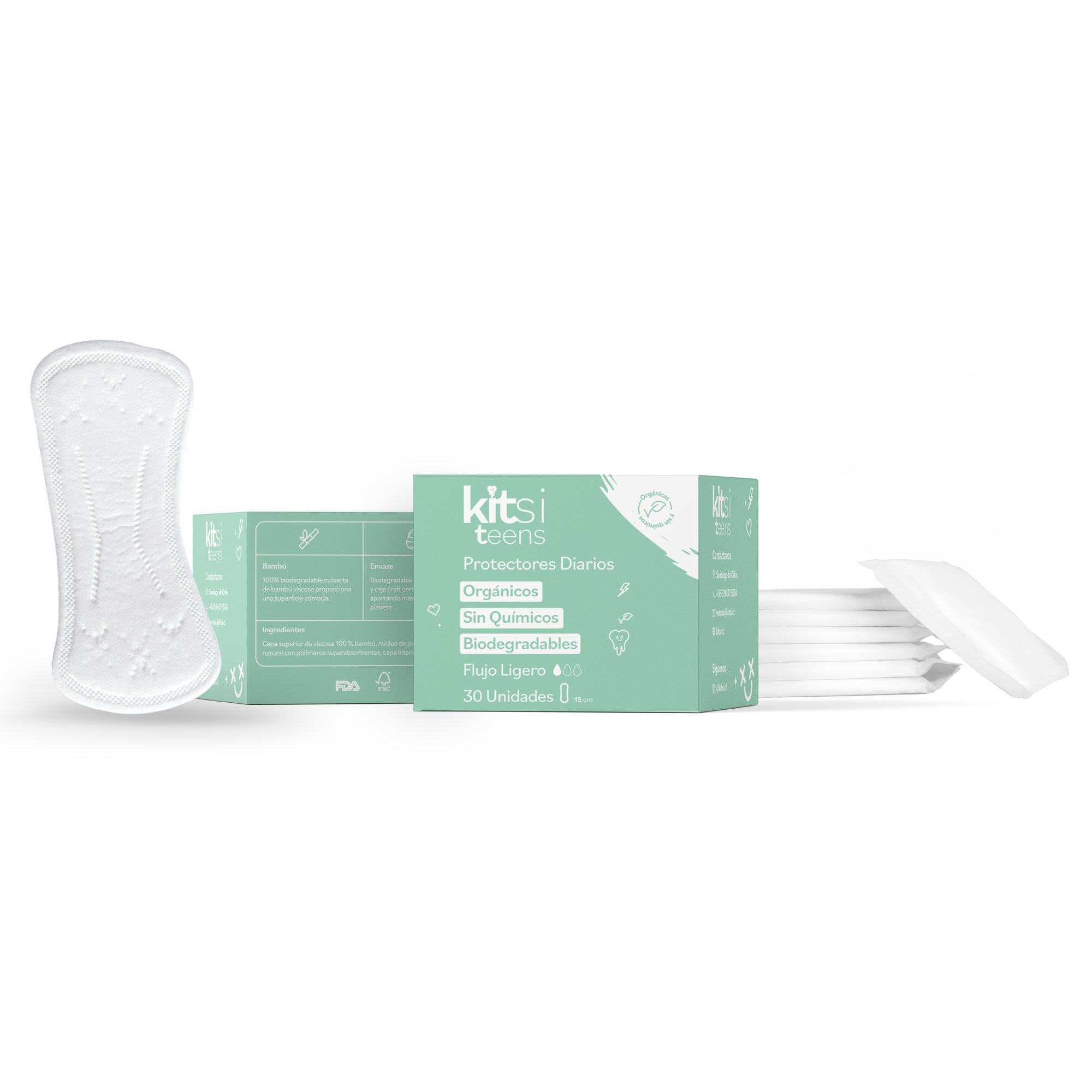 Protectores Diarios Orgánicos Kitsi TEENS sin Químicos y Bíodegradables - (30 u.)