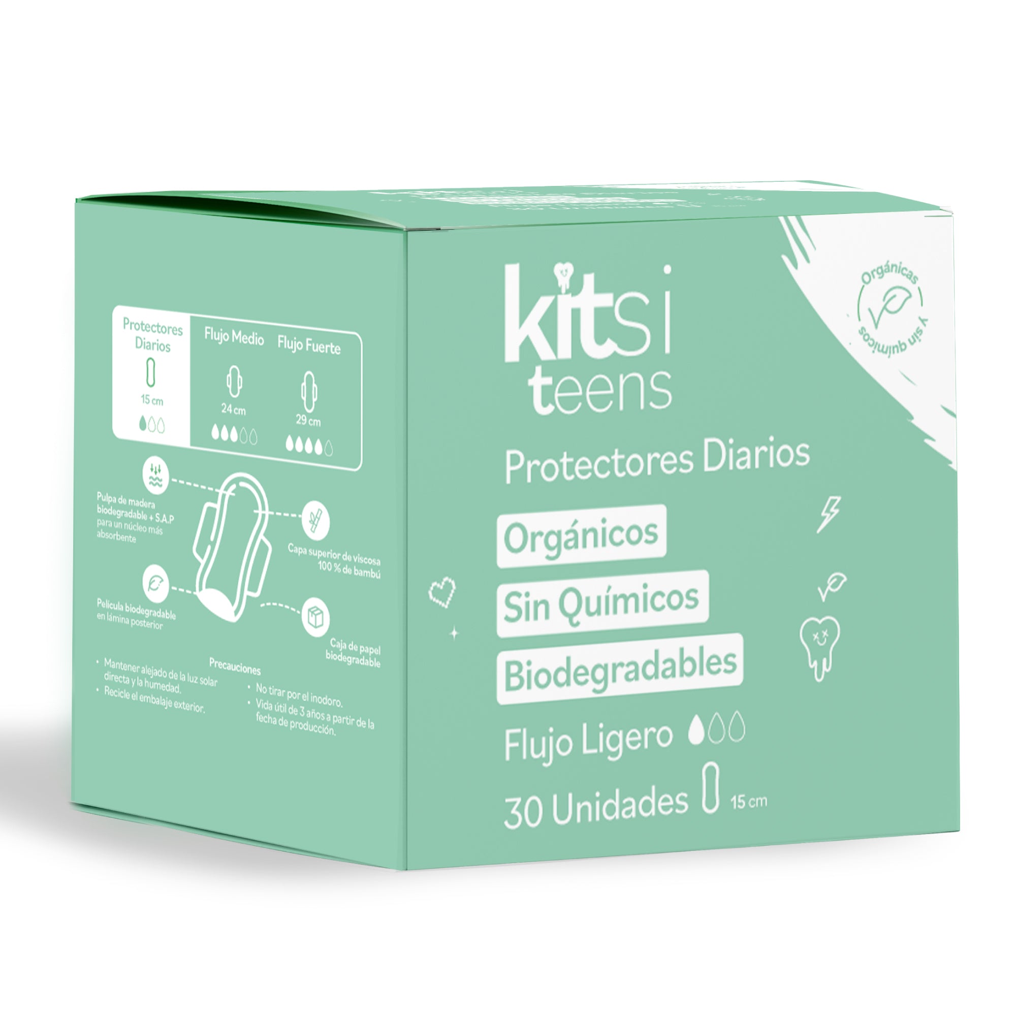 Protectores Diarios Orgánicos Kitsi TEENS sin Químicos y Bíodegradables - (30 u.)