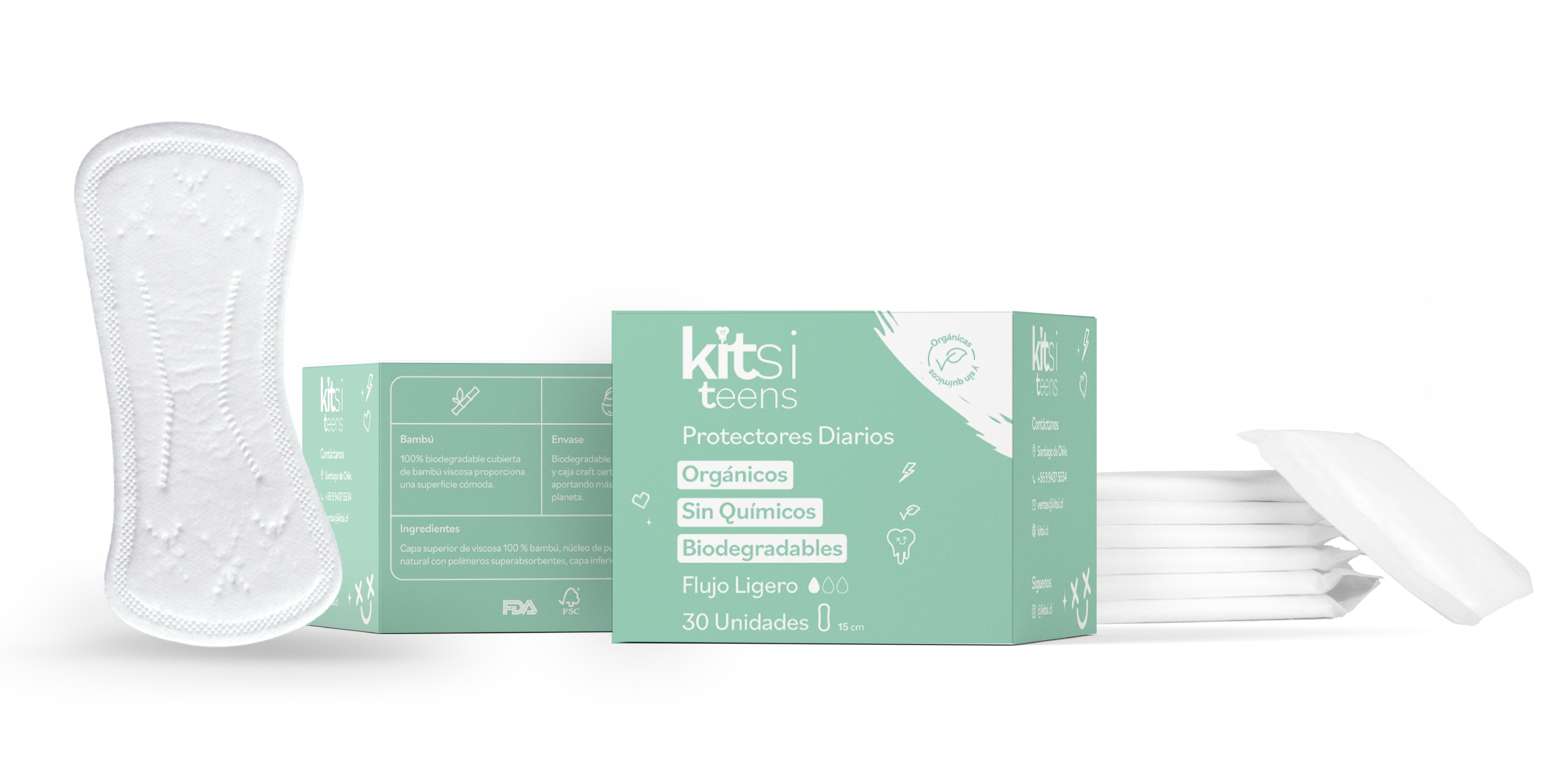 Protectores Diarios Orgánicos Kitsi TEENS sin Químicos y Bíodegradables - (30 u.)